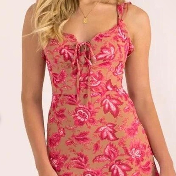 NWT White Fox brown and pink floral mini dress size XS - Picture 2 of 7